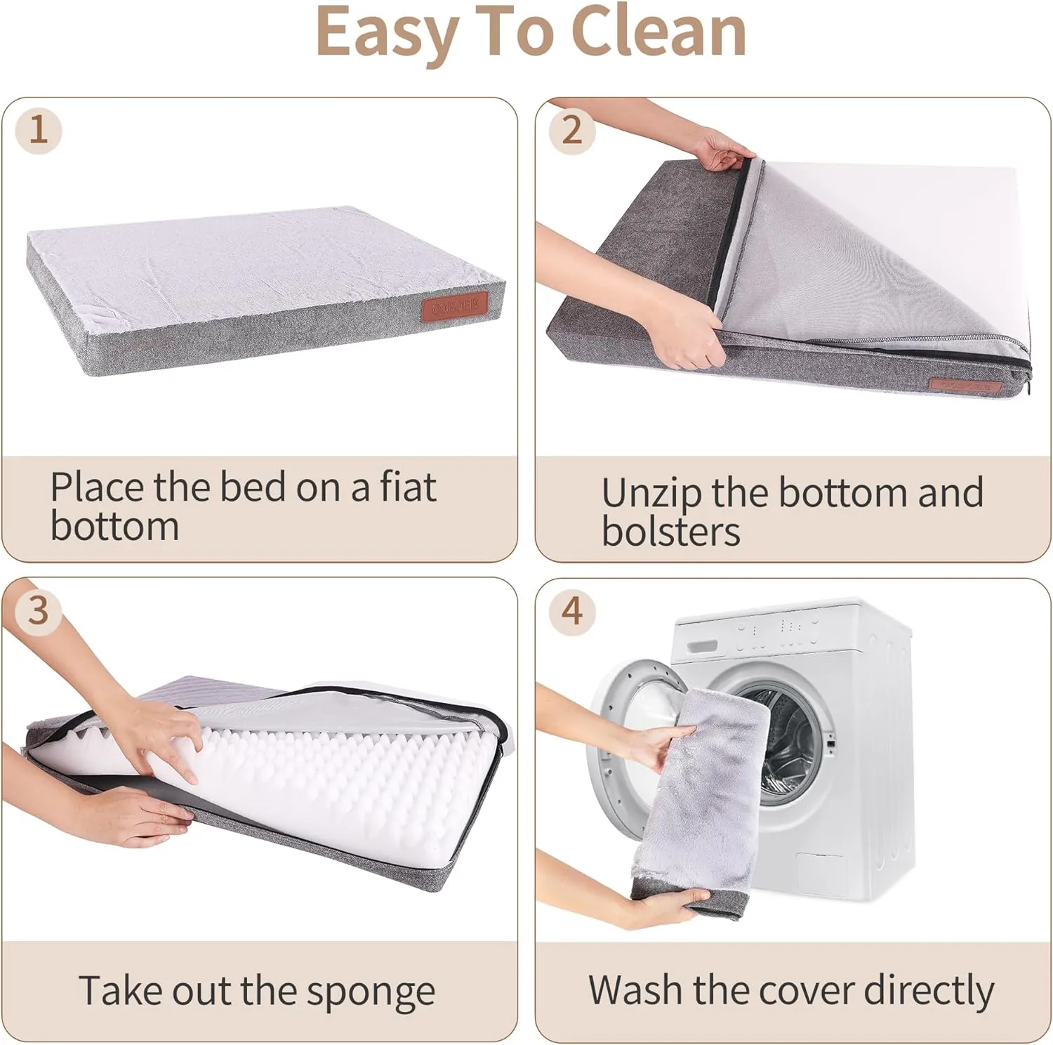 Waterproof Orthopedic Dog Bed with Egg Crate Foam, Machine Washable Cover and Anti-Slip Base for Large Dogs, Dark Gray 36x27 inch