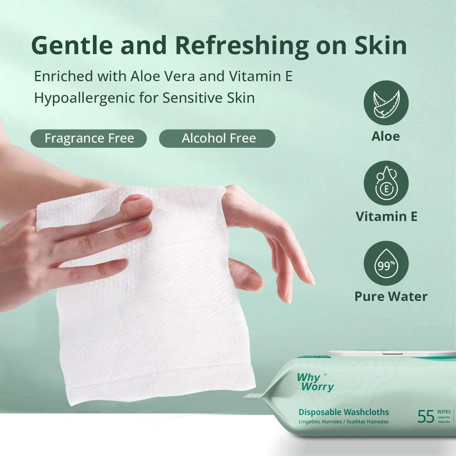 Wet Wipes for Adults, 8"x12" Extra Large Body Cleansing Wipes for Elderly & Incontinence, Extra Thick Adult Washcloths Disposable with Aloe & Vitamin E, Unscented, 220 Count (4 Packs of 55)