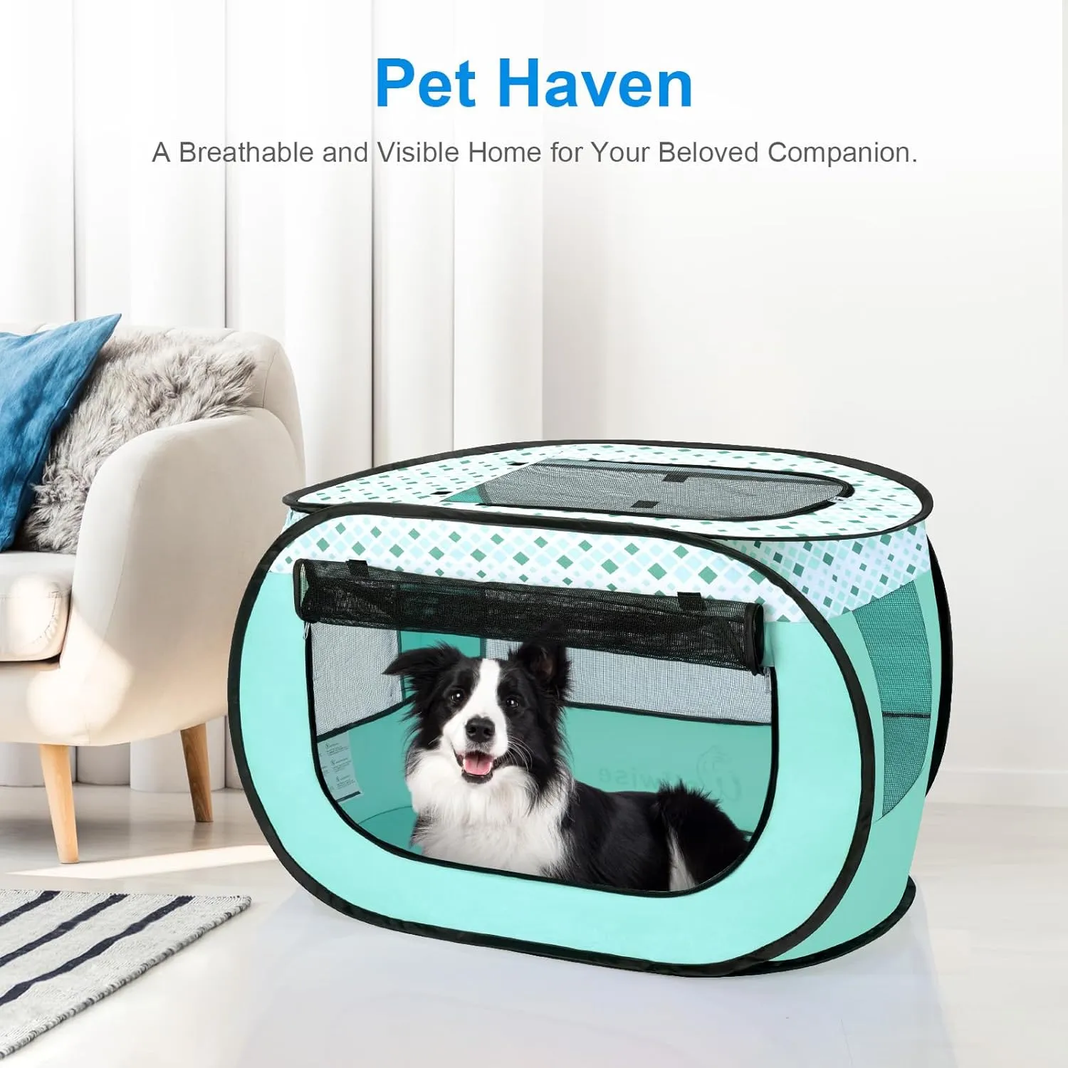 Wolfwise Pet Playpen, Pop Up Portable Dog Crate Indoor, 600D Oxford Portable Exercise Puppy Kennel, Soft Cat Tent Kitten Cage for Outdoor Camping Travel Use with Carrying Bag, Large,Green
