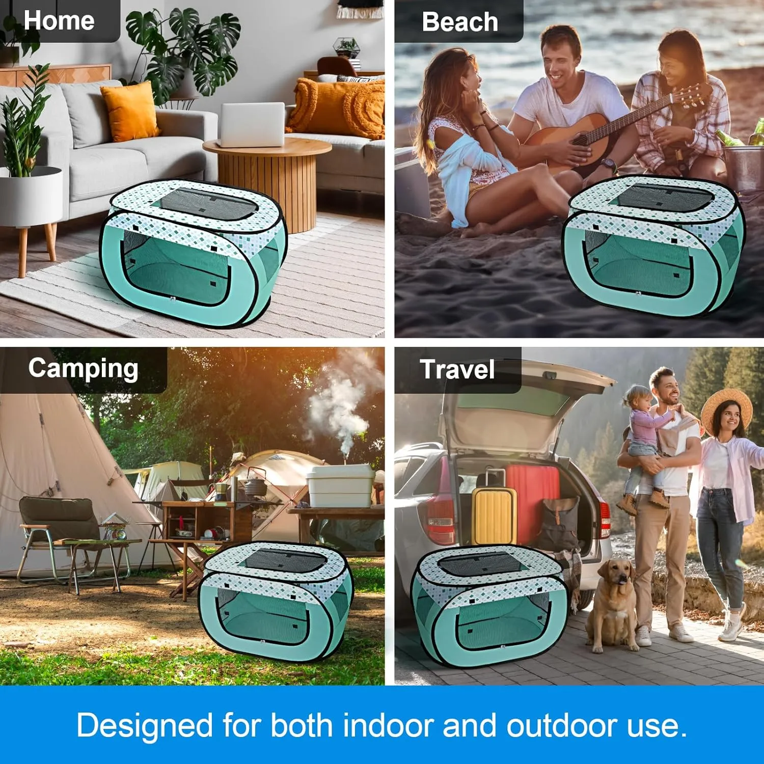 Wolfwise Pet Playpen, Pop Up Portable Dog Crate Indoor, 600D Oxford Portable Exercise Puppy Kennel, Soft Cat Tent Kitten Cage for Outdoor Camping Travel Use with Carrying Bag, Large,Green