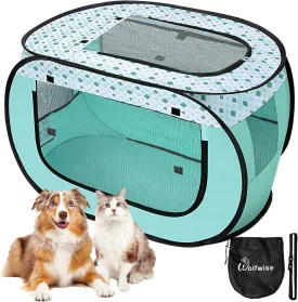 Wolfwise Pet Playpen, Pop Up Portable Dog Crate Indoor, 600D Oxford Portable Exercise Puppy Kennel, Soft Cat Tent Kitten Cage for Outdoor Camping Travel Use with Carrying Bag, Large,Green