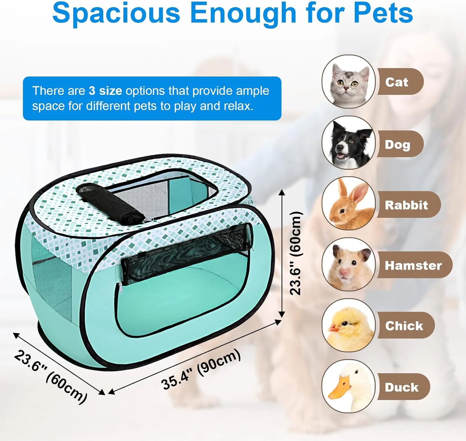 Wolfwise Pet Playpen, Pop Up Portable Dog Crate Indoor, 600D Oxford Portable Exercise Puppy Kennel, Soft Cat Tent Kitten Cage for Outdoor Camping Travel Use with Carrying Bag, Large,Green