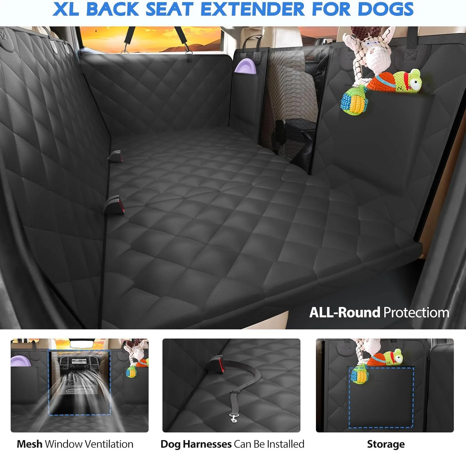 XL Truck Back Seat Extender for Dogs-Upgraded Egg Crate Foam, Hard Bottom Dog Seat Cover for Back Seat, Dog Hammock for Truck Crew Cab F150, RAM1500, Sierra, Tundra, Silverado, Titan