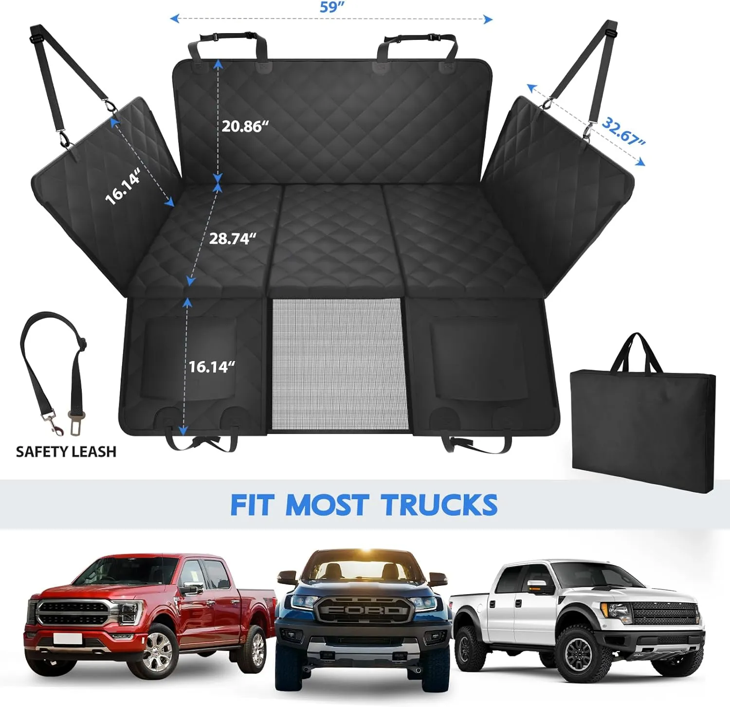 XL Truck Back Seat Extender for Dogs-Upgraded Egg Crate Foam, Hard Bottom Dog Seat Cover for Back Seat, Dog Hammock for Truck Crew Cab F150, RAM1500, Sierra, Tundra, Silverado, Titan