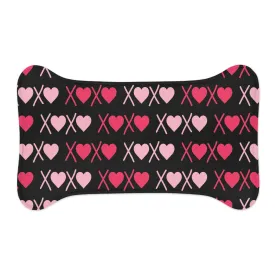 XoXo Pink Heart Pattern Bone Shape Pet Feeding Mat Black for Cats/Dogs