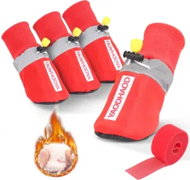 YAODHAOD Dog Snow Boots Breathable SocksDog Shoes Fleece Snow Booties for Medium to Large Dogswith Reflective Straps Anti-Slip SoleDog Boots & Paw Protectors for Indoor (Red, XX-Large)