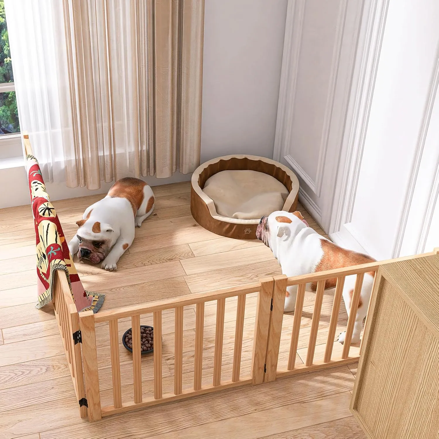YOCAN Paint-Free Wooden Freestanding Dog Gates for The House,Doorways, Stairs,Wood Dog Fences Indoor Pet Gate,Step Over Fence-4 Panel H:16.9"