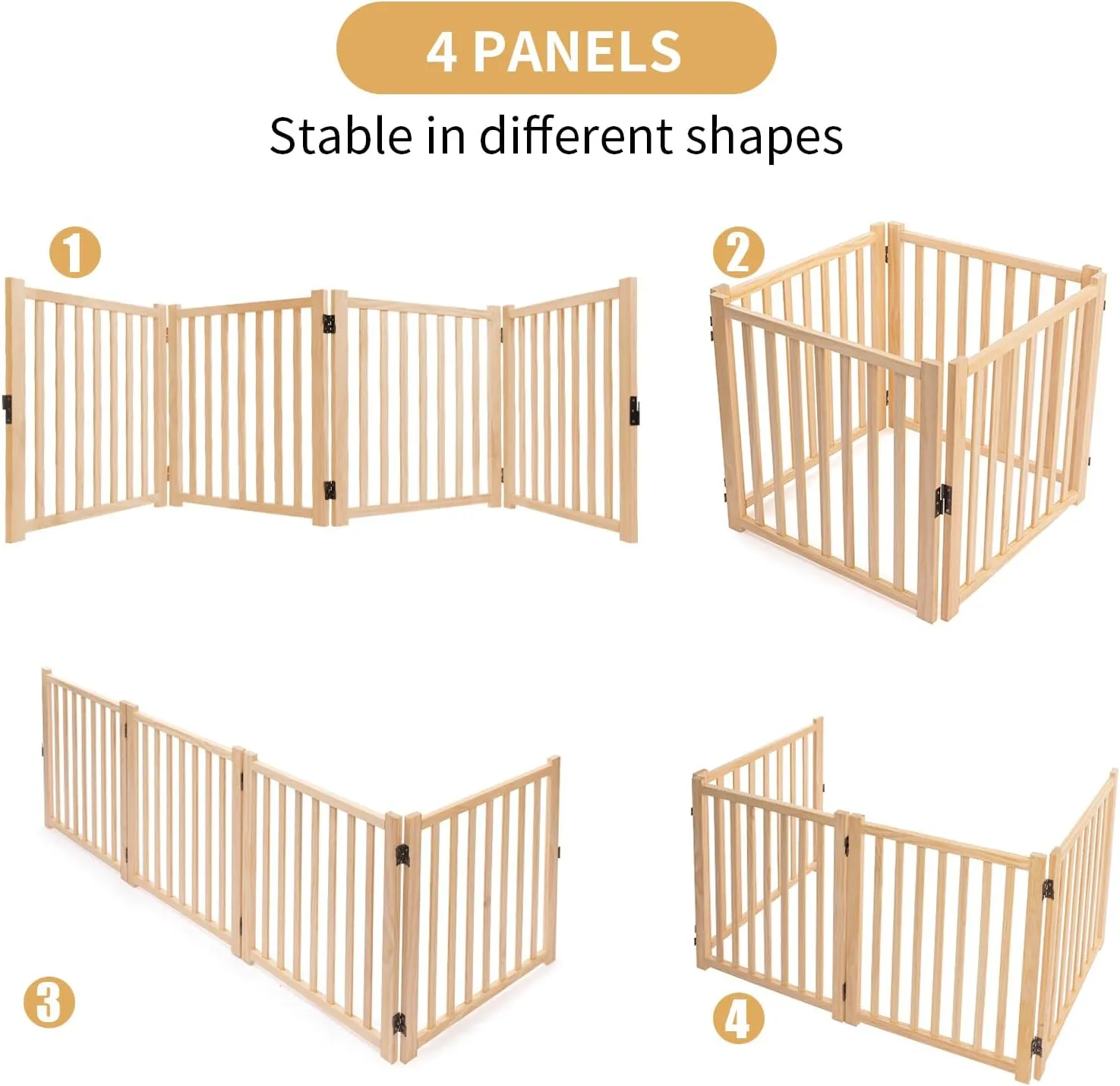 YOCAN Paint-Free Wooden Freestanding Dog Gates for The House,Doorways, Stairs,Wood Dog Fences Indoor Pet Gate,Step Over Fence-4 Panel H:16.9"