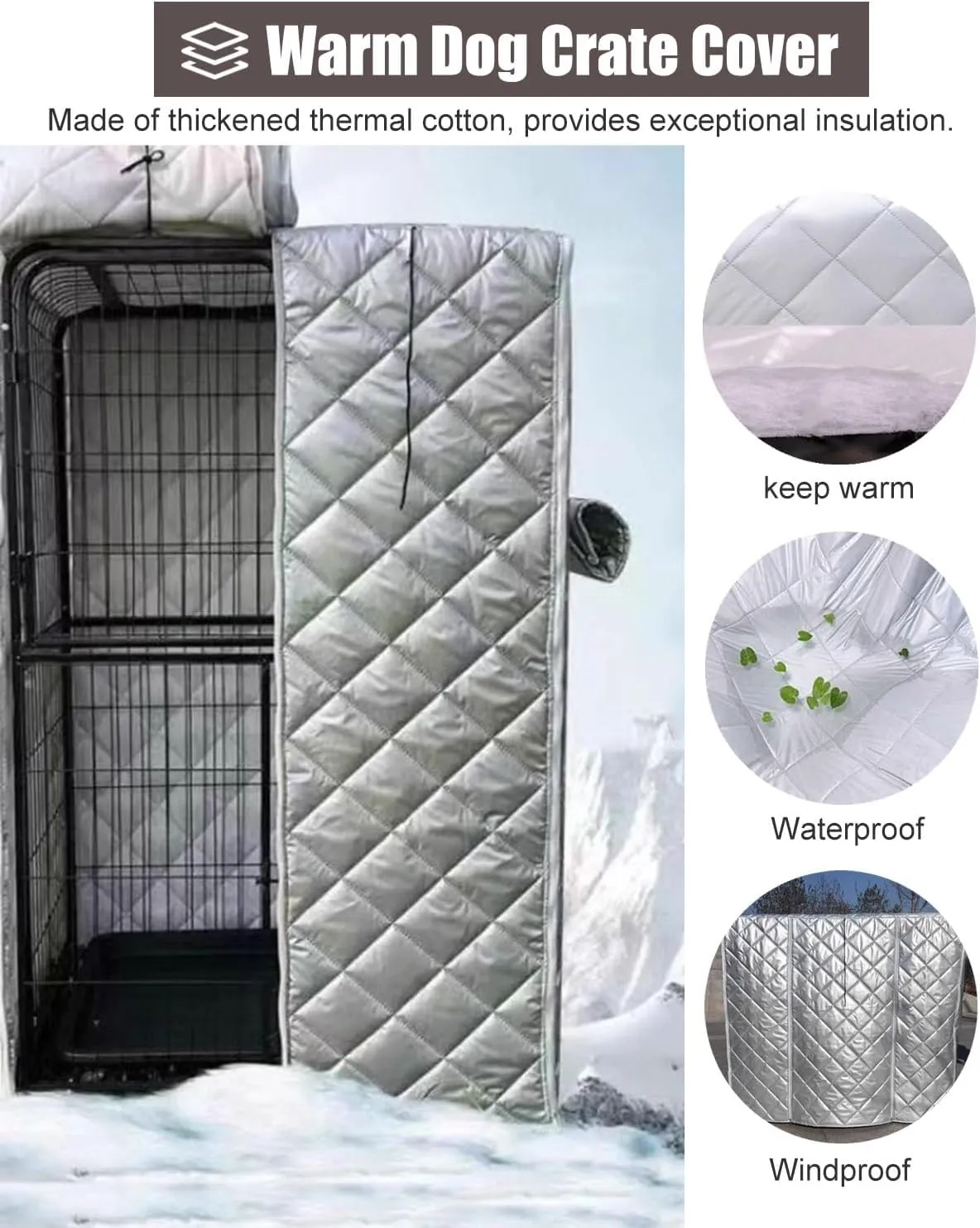 ZIMGOD Winter Dog Cage Cover to Keep Warm, Thermal Insulated Dog Crate Kennel Cover, Warmth Kennel Cover for Cat House, Privacy Protection Bird Cage Cover(125x95x110cm (49.2x37.4x43.3in))