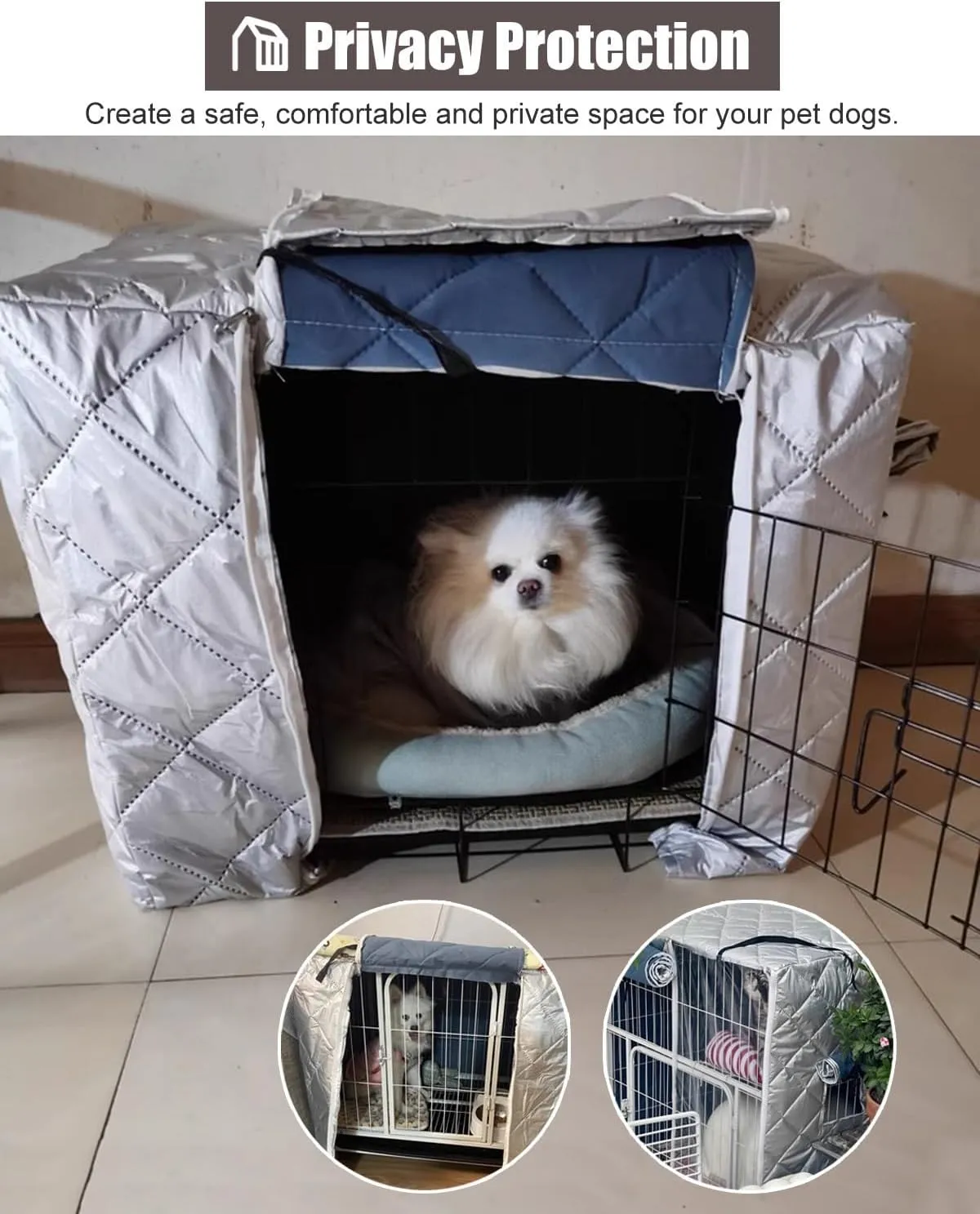 ZIMGOD Winter Dog Cage Cover to Keep Warm, Thermal Insulated Dog Crate Kennel Cover, Warmth Kennel Cover for Cat House, Privacy Protection Bird Cage Cover(125x95x110cm (49.2x37.4x43.3in))